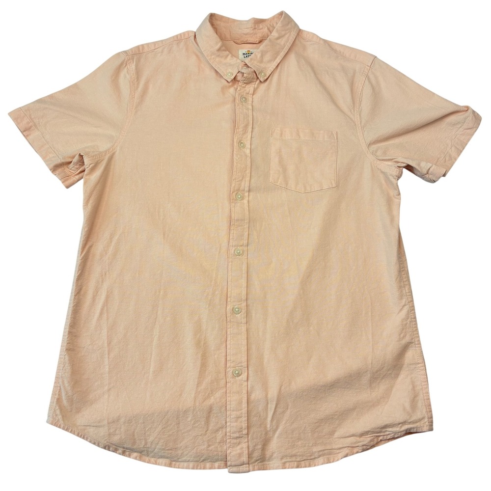 Marine Layer Button Down Shirt Mens Marge Peach Short Sleeve Cotton Stretch